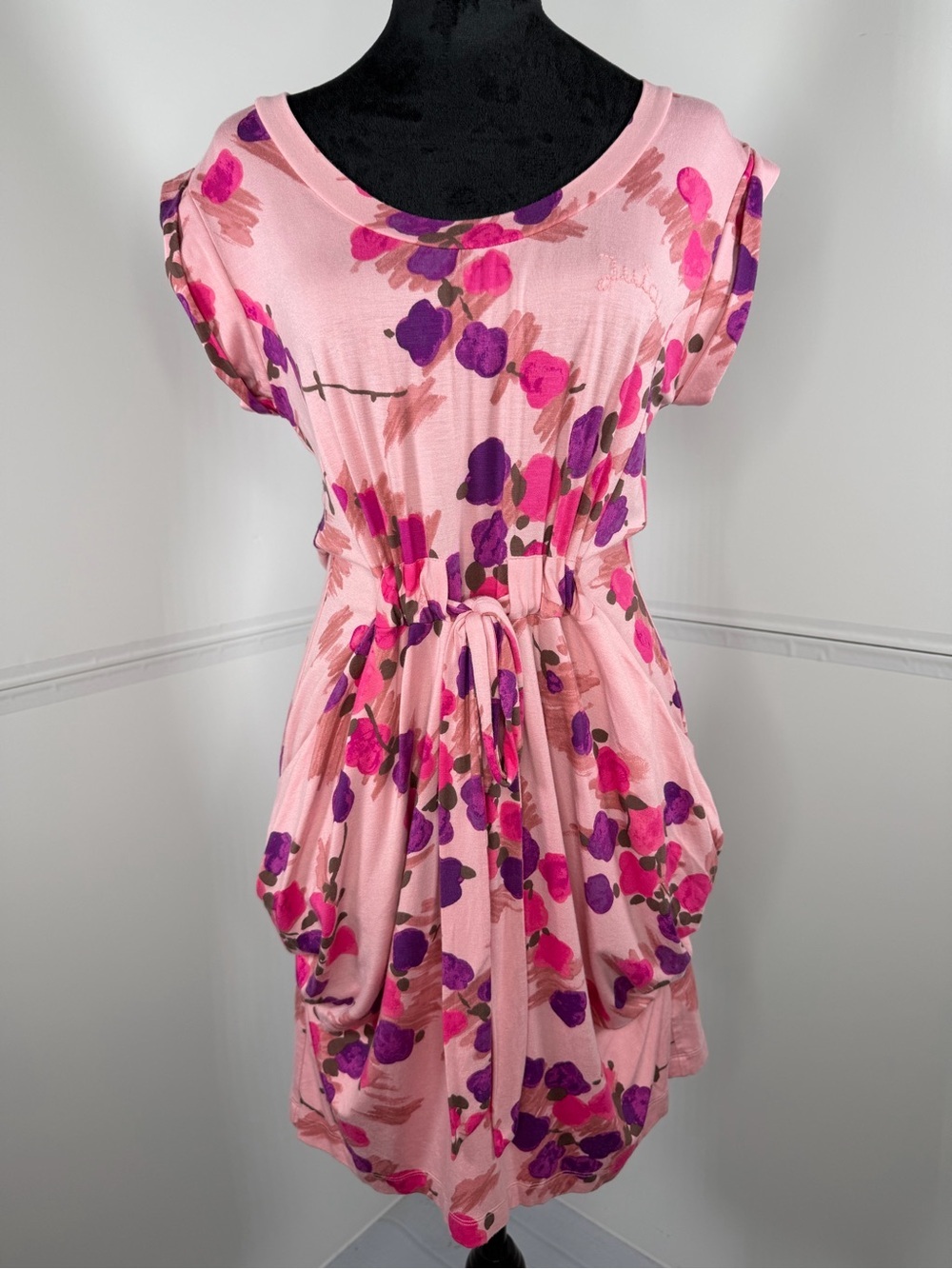 Juicy Couture Pink Floral Dress Drawstring Waist Pockets Size Small